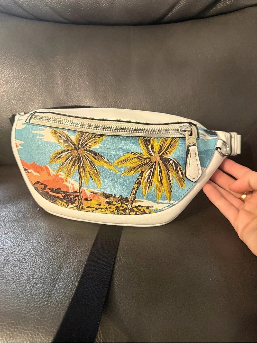 Coach Warren Mini Belt Bag With Hawaiian Print in White & Blue